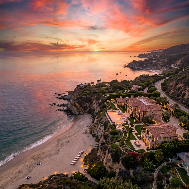 Luxury coastal property at golden hour